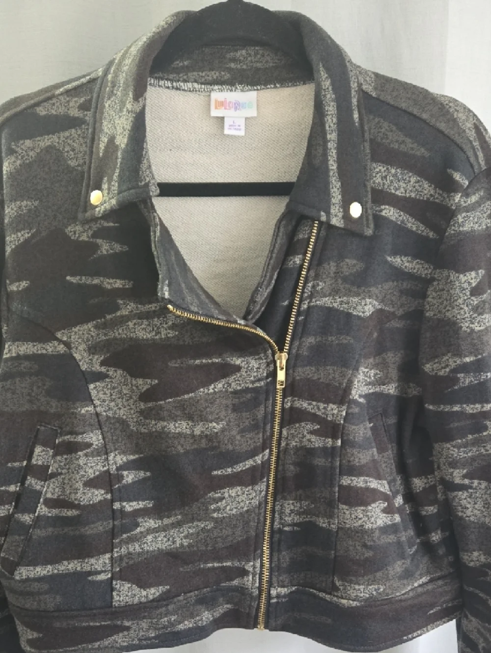 LuLaRoe Black & Gray Camo Moto Jacket - Picture 5 of 11